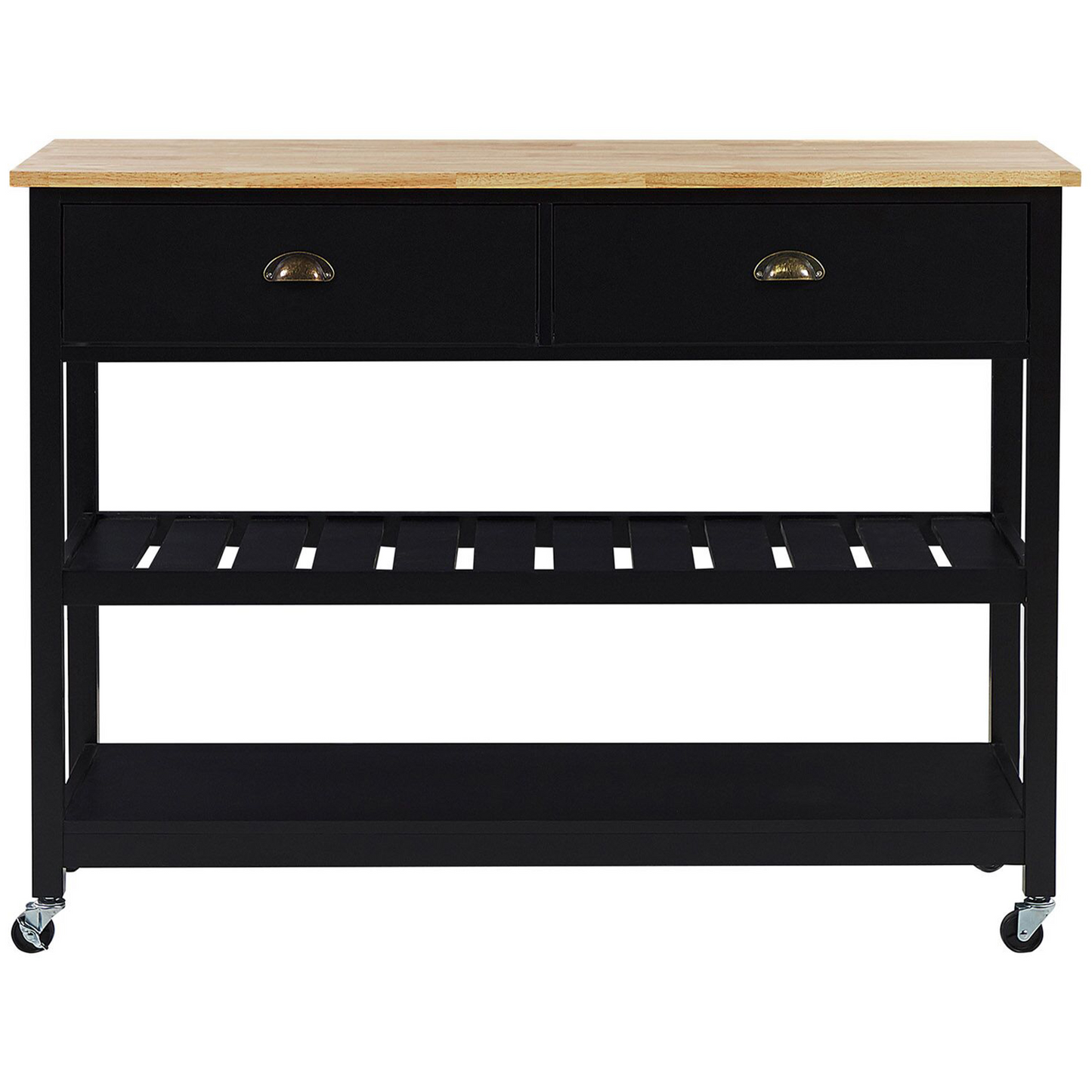 Nordic Home Trolley Black Light Wood Top 2 Shelves 2 Drawers