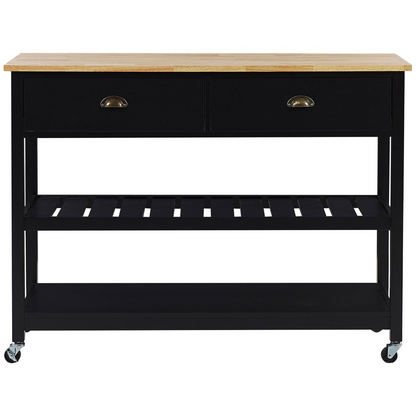 Nordic Home Trolley Black Light Wood Top 2 Shelves 2 Drawers