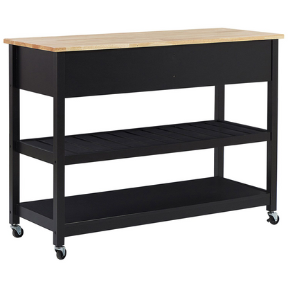 Nordic Home Trolley Black Light Wood Top 2 Shelves 2 Drawers