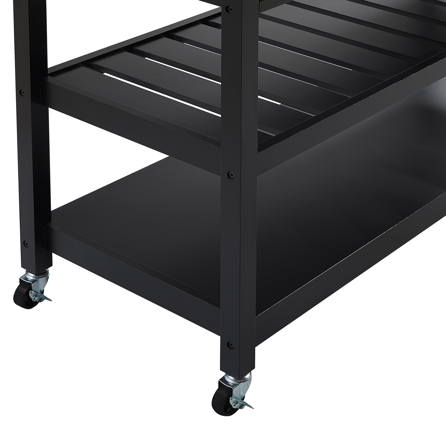 Nordic Home Trolley Black Light Wood Top 2 Shelves 2 Drawers