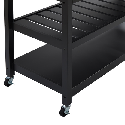 Nordic Home Trolley Black Light Wood Top 2 Shelves 2 Drawers