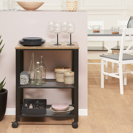 Trolley Black Pine Wood 40L X 50W X 86H cm Wheels