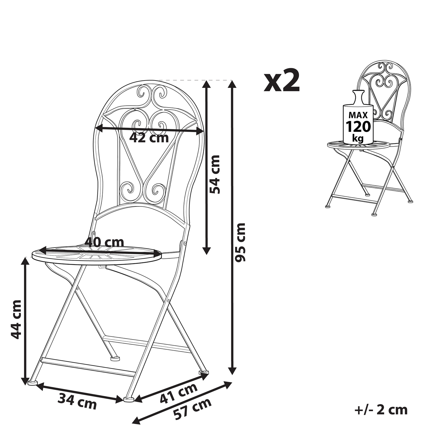 Outdoor Set Of 2 Green Powder Coated Metal Chairs Vintage Style For Patio