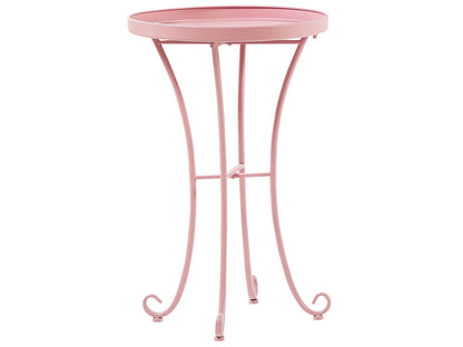 Pink Metal Garden Side Table Round 40cm Outdoor Vintage Style Elegant Patio Accent