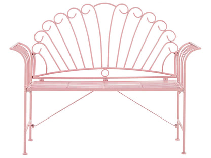 Vintage Outdoor Pink Metal Two Seater Bench With Flared Armrests And Classic Charm