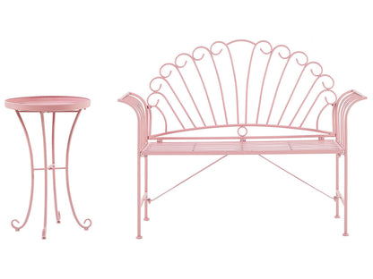 Pink Metal 2 Seater Bench Set Table Flared Armrests