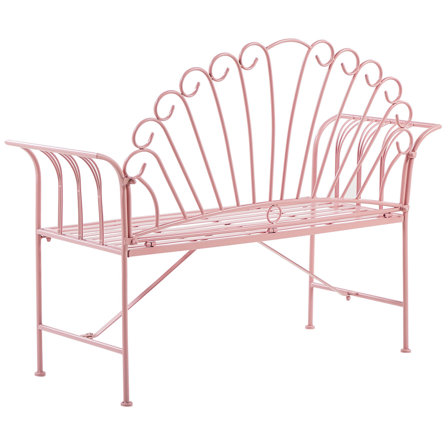 Vintage Outdoor Pink Metal Two Seater Bench With Flared Armrests And Classic Charm