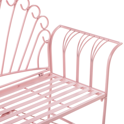 Vintage Outdoor Pink Metal Two Seater Bench With Flared Armrests And Classic Charm