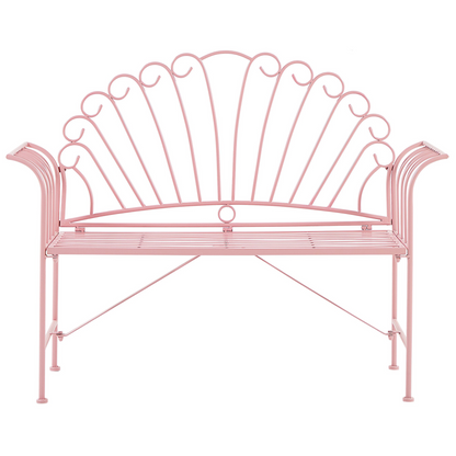 Pink Metal 2 Seater Bench Set Table Flared Armrests