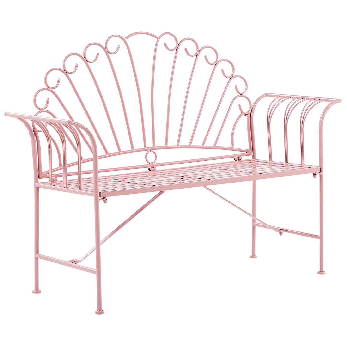 Pink Metal 2 Seater Bench Set Table Flared Armrests