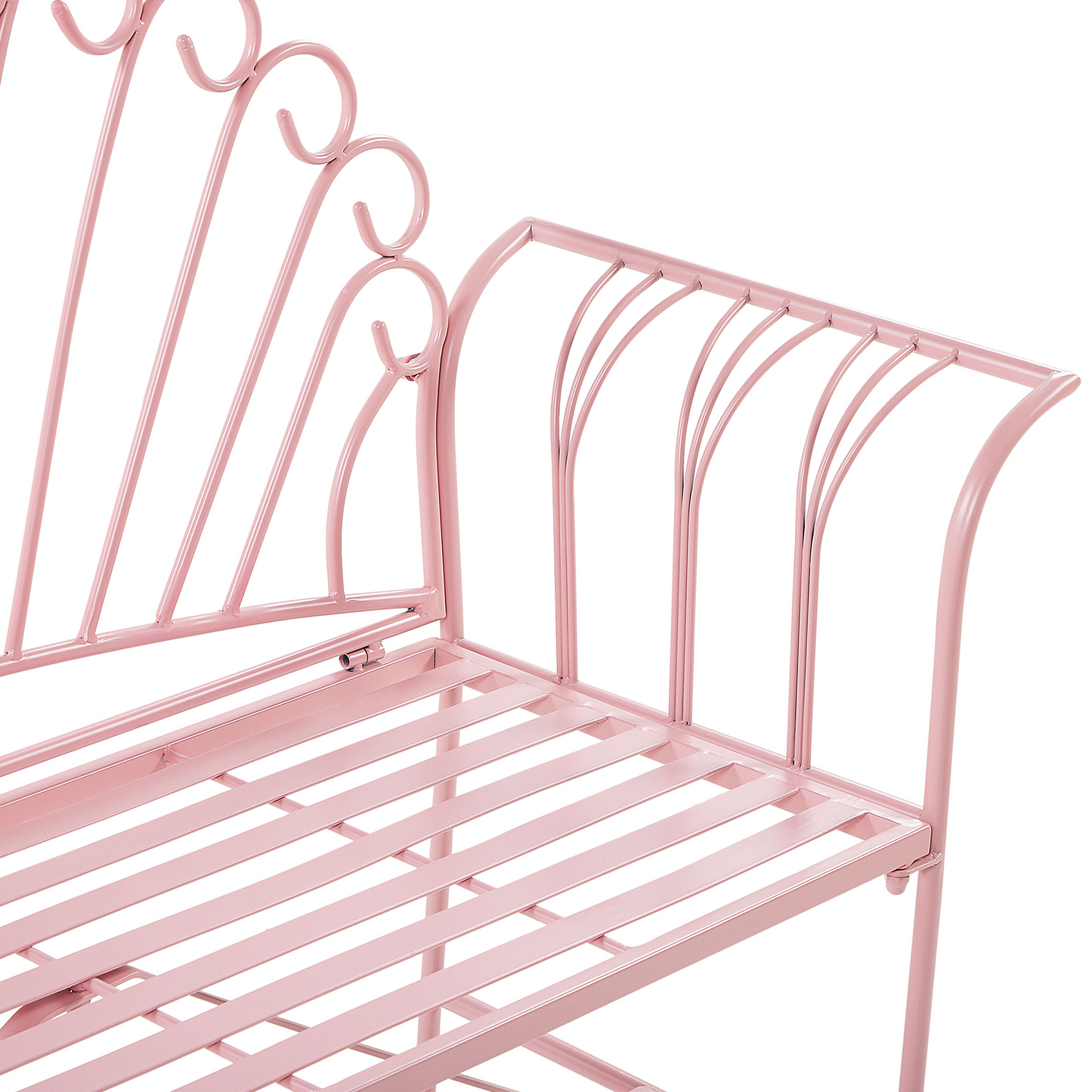 Pink Metal 2 Seater Bench Set Table Flared Armrests