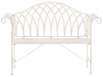 Garden White Metal 2 Seater Bench 130cm Flared Armrests