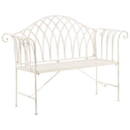 Garden White Metal 2 Seater Bench 130cm Flared Armrests