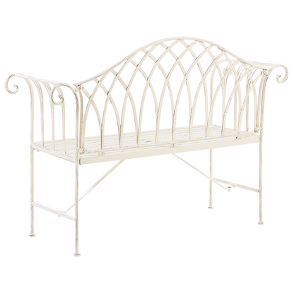 Garden White Metal 2 Seater Bench 130cm Flared Armrests