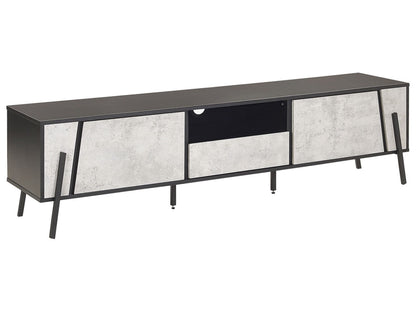 Industrial TV Stand Up To 75 Inch TV, Concrete Look Finish With Black Metal Legs, 1 Drawer 2 Cabinets