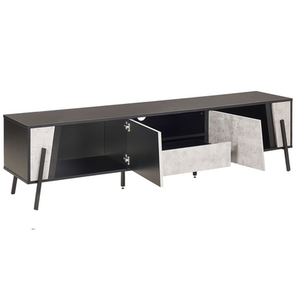 Industrial TV Stand Up To 75 Inch TV, Concrete Look Finish With Black Metal Legs, 1 Drawer 2 Cabinets