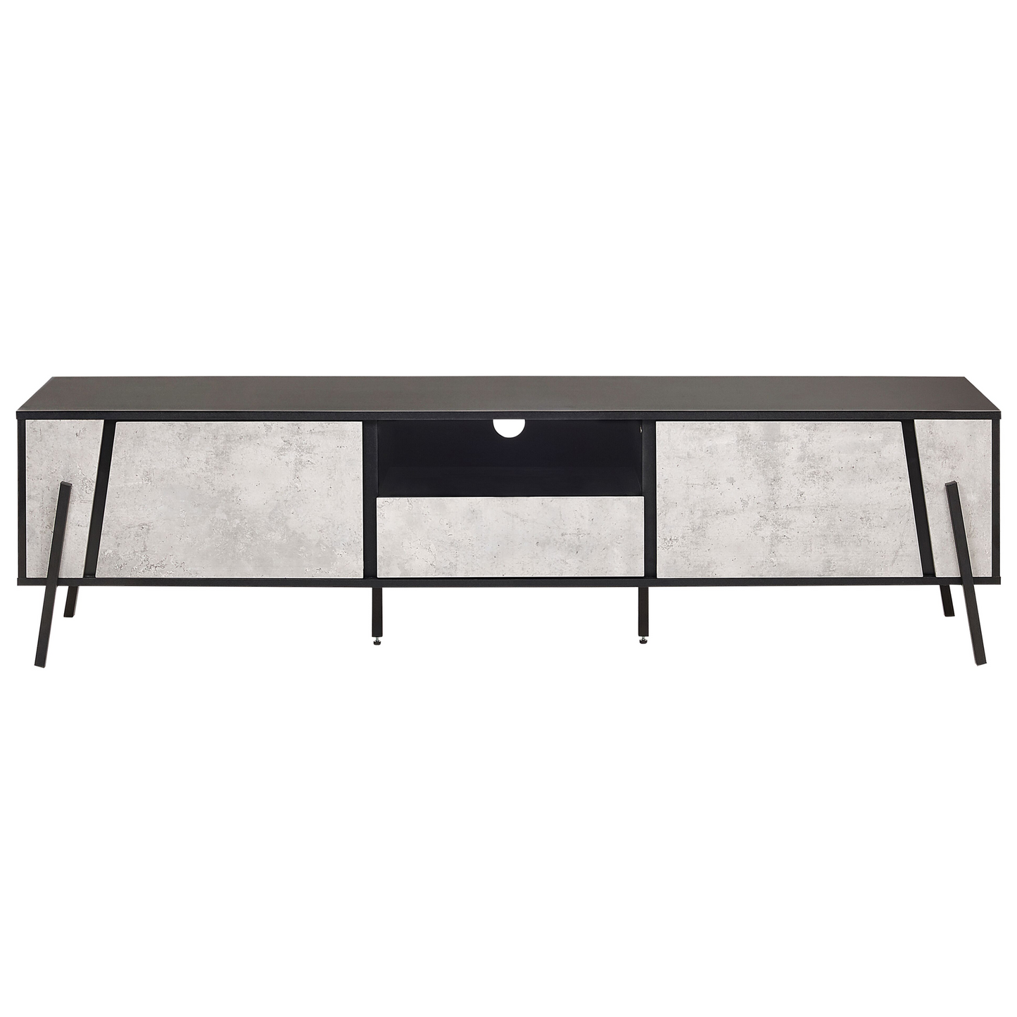 Industrial TV Stand Up To 75 Inch TV, Concrete Look Finish With Black Metal Legs, 1 Drawer 2 Cabinets