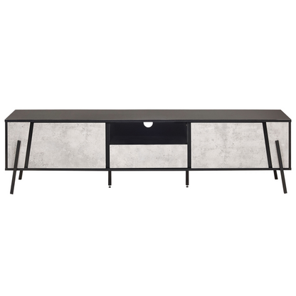 Industrial TV Stand Up To 75 Inch TV, Concrete Look Finish With Black Metal Legs, 1 Drawer 2 Cabinets