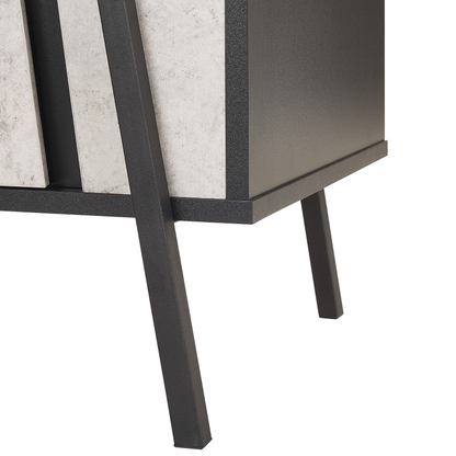 Industrial TV Stand Up To 75 Inch TV, Concrete Look Finish With Black Metal Legs, 1 Drawer 2 Cabinets