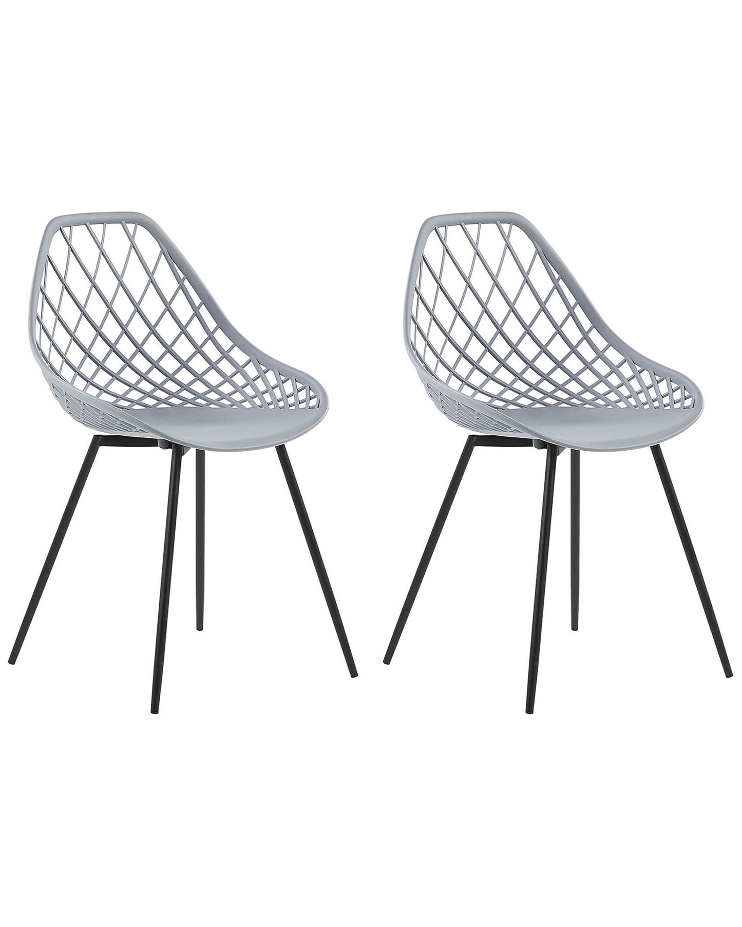 Set Of 2 Dining Chairs Grey Net Back Black Legs