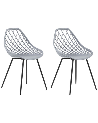 Set Of 2 Dining Chairs Grey Net Back Black Legs