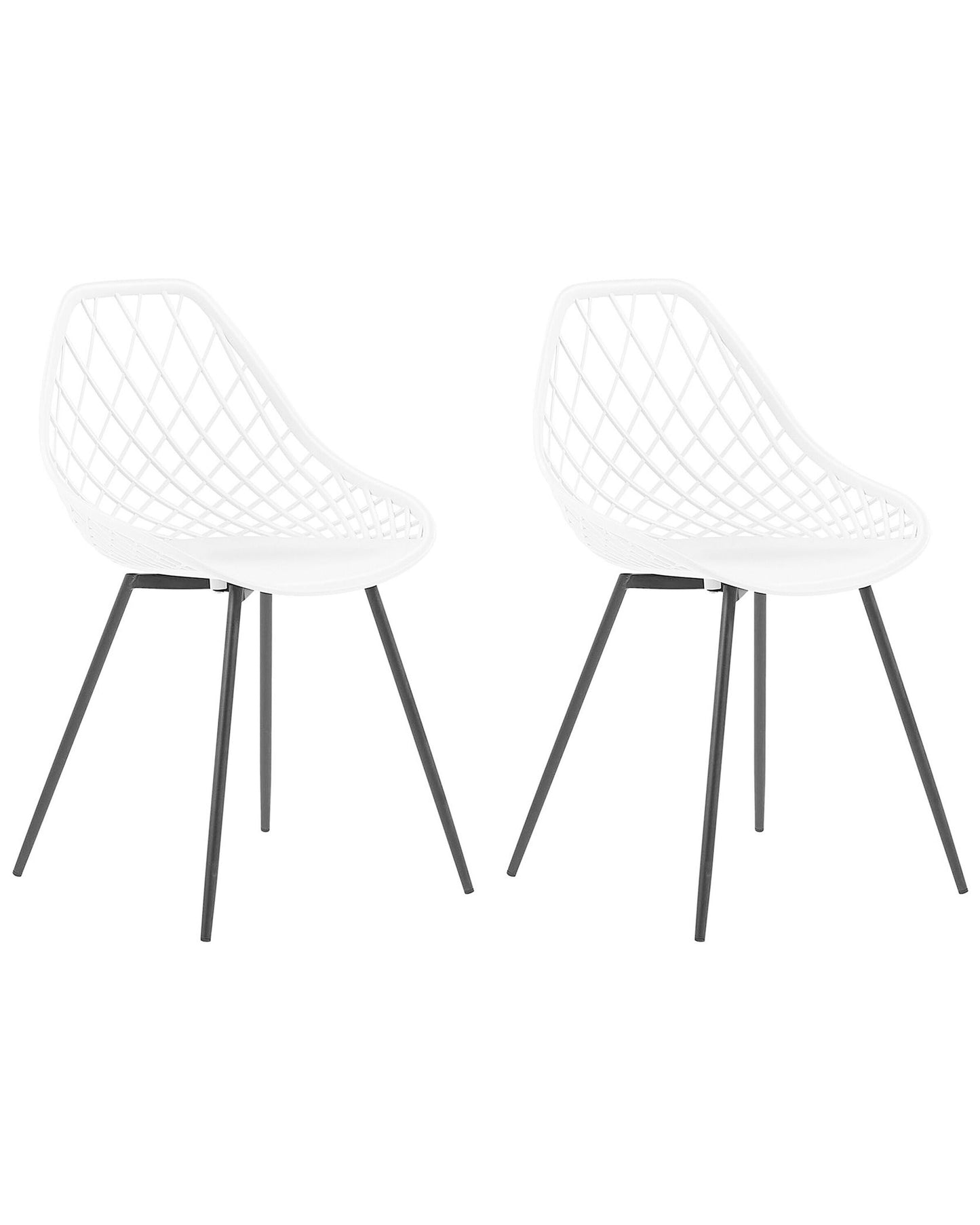 Nordic Luxe Set Of 2 White Synthetic Dining Chairs With Black Metal Legs Net Back Modern Scandinavian