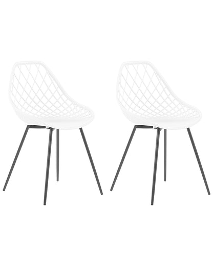 Nordic Luxe Set Of 2 White Synthetic Dining Chairs With Black Metal Legs Net Back Modern Scandinavian