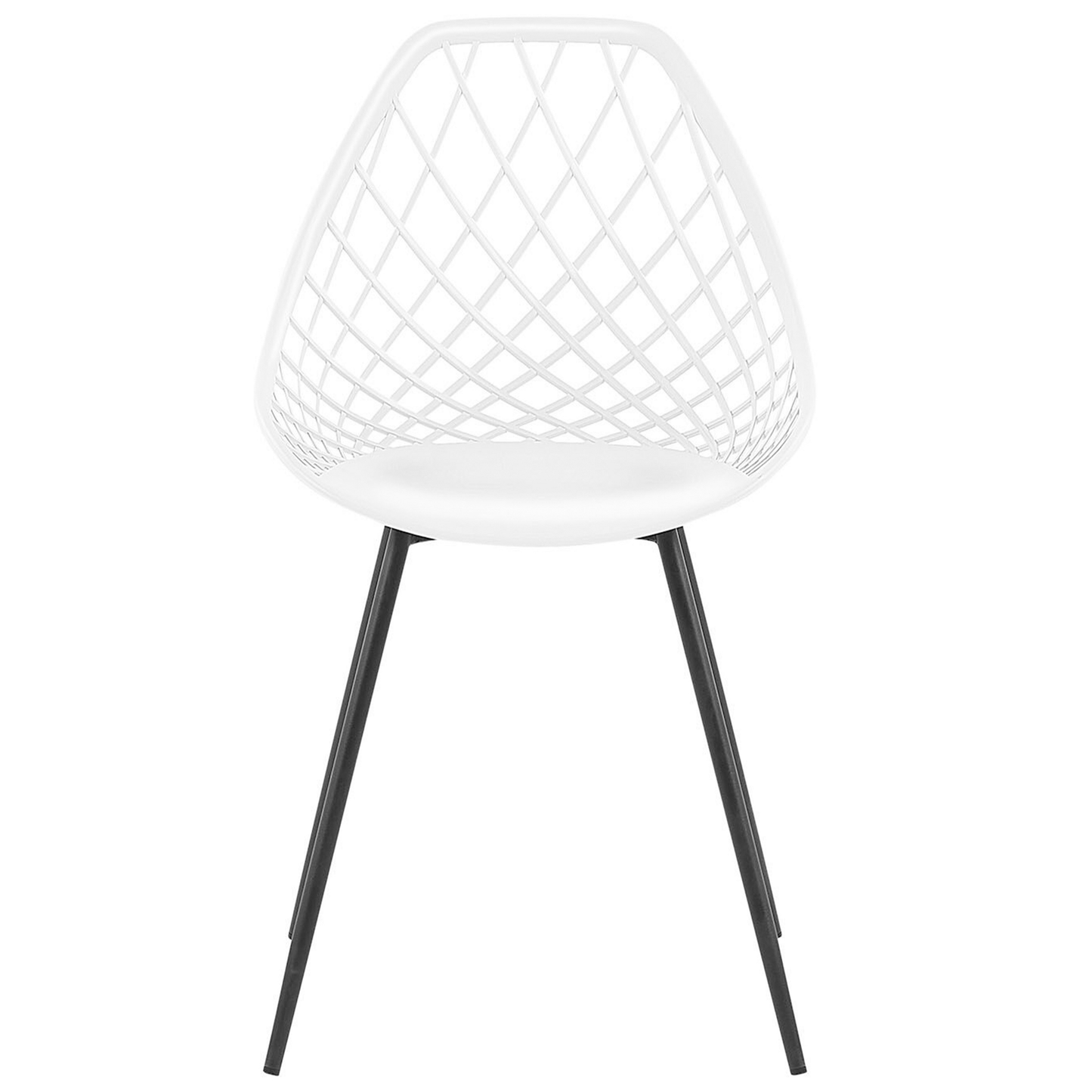 Nordic Luxe Set Of 2 White Synthetic Dining Chairs With Black Metal Legs Net Back Modern Scandinavian