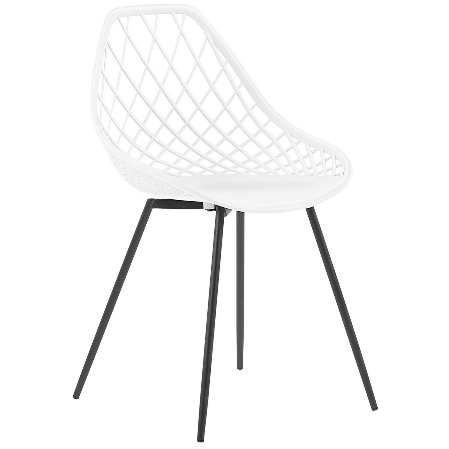 Nordic Luxe Set Of 2 White Synthetic Dining Chairs With Black Metal Legs Net Back Modern Scandinavian