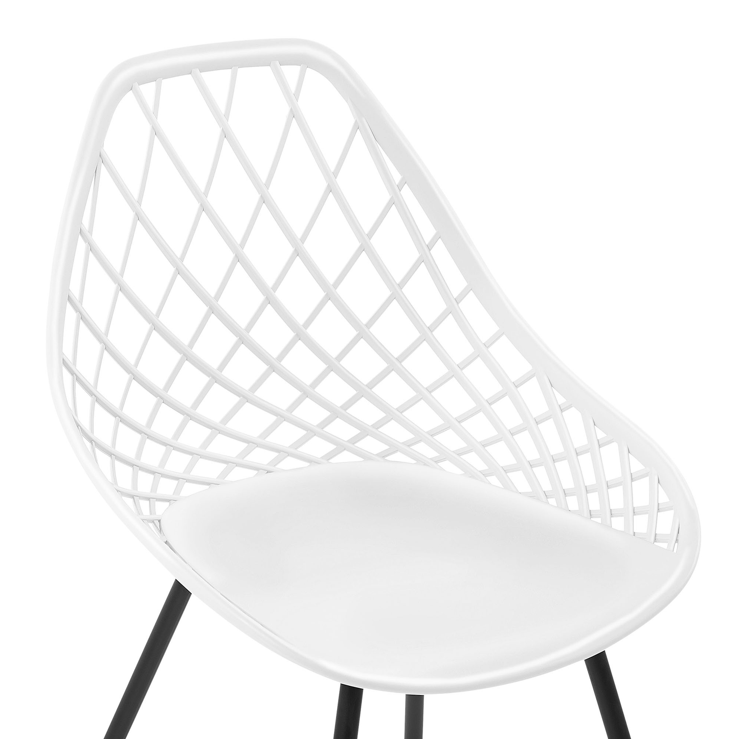 Nordic Luxe Set Of 2 White Synthetic Dining Chairs With Black Metal Legs Net Back Modern Scandinavian