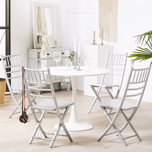 4 Pack Folding Chairs Beechwood Silver Finish