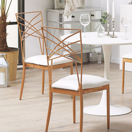 Home 2-Piece Dining Chairs Rose Gold Metal Faux Leather White Seat Pad Accent Industrial Glam