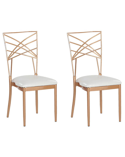 Home 2-Piece Dining Chairs Rose Gold Metal Faux Leather White Seat Pad Accent Industrial Glam