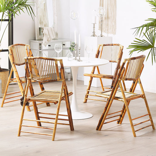 Folding Chairs Set of 4 Light Brown Boho Style