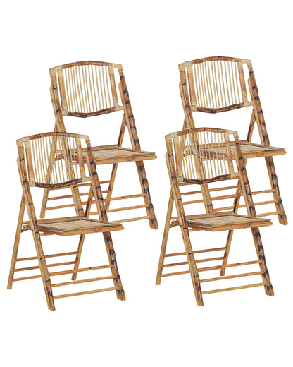 Folding Chairs Set of 4 Light Brown Boho Style