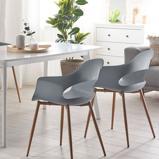 Grey Synthetic Dining Chairs Set Of 2 With Sleek Legs