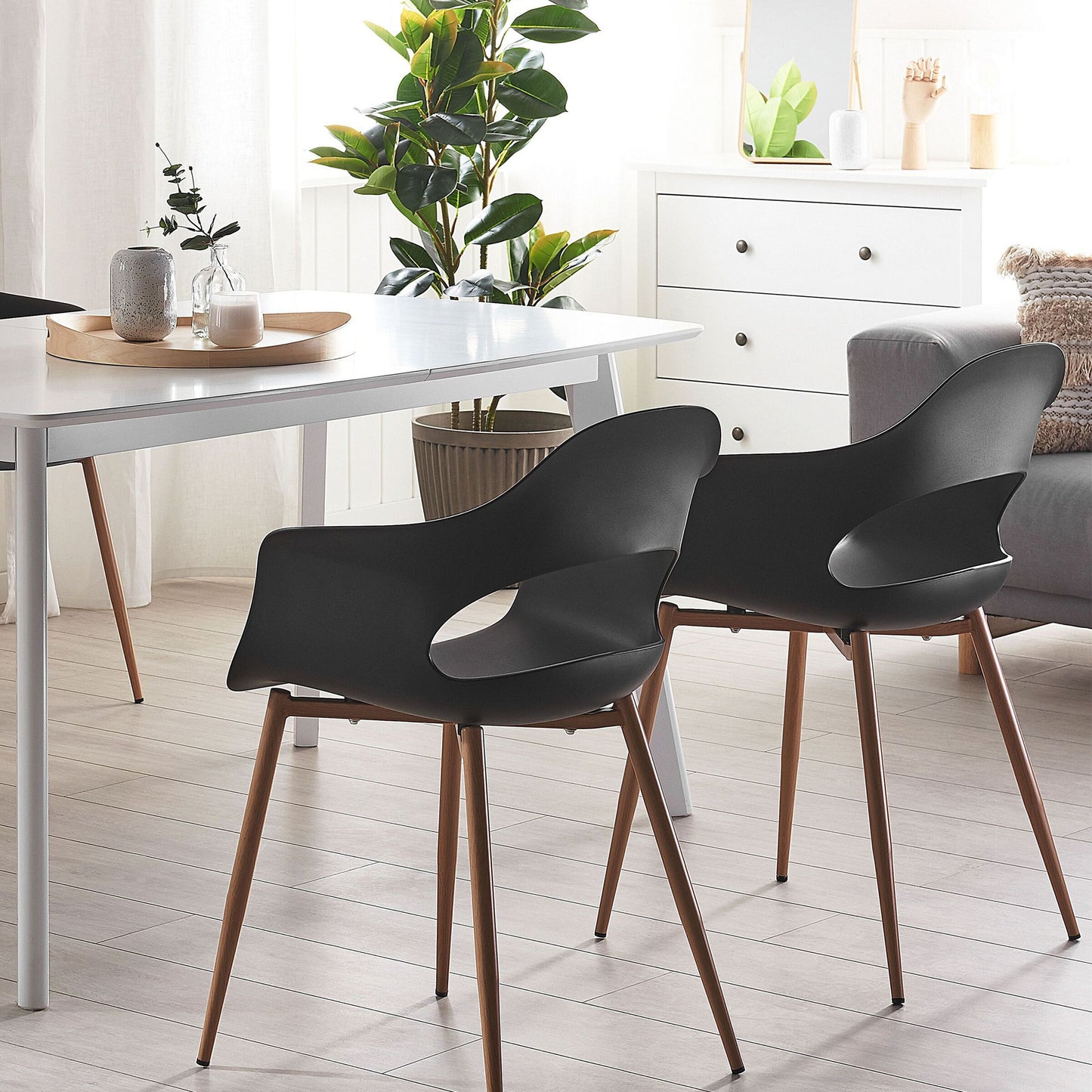 Black Dining Chairs Set Of 2 Synthetic Sleek Legs