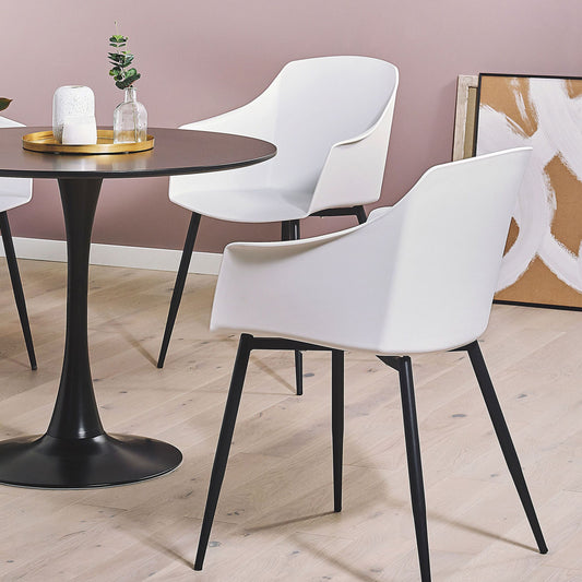 White Plastic Dining Chairs Set of 2 Minimalist Armchairs
