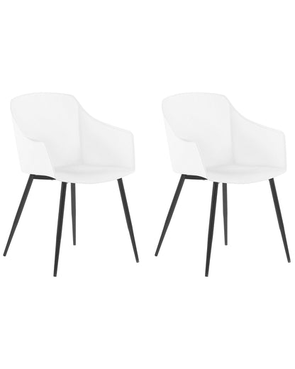 White Plastic Dining Chairs Set of 2 Minimalist Armchairs