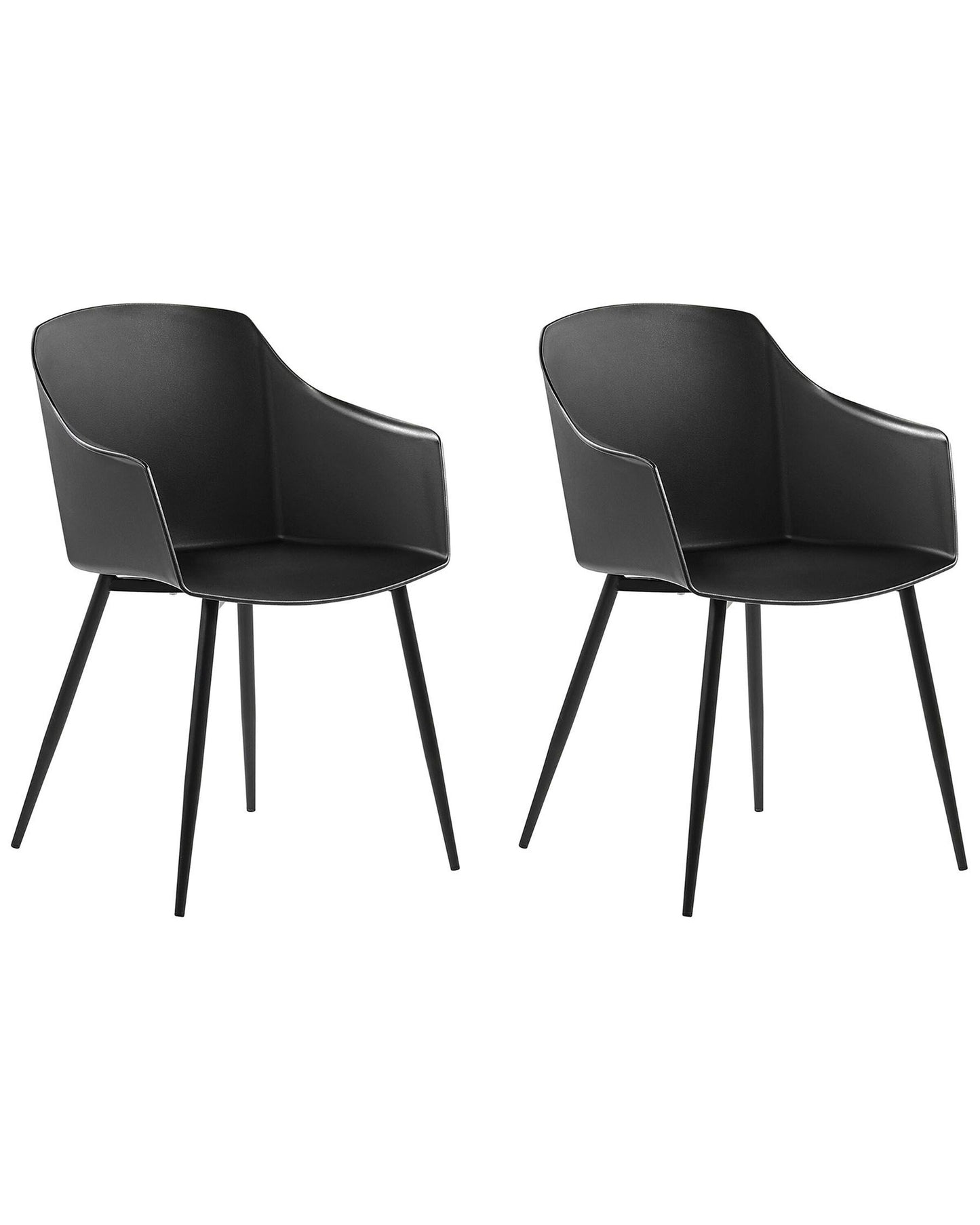 Black Plastic Dining Chairs Set of 2 Minimalist Armrests