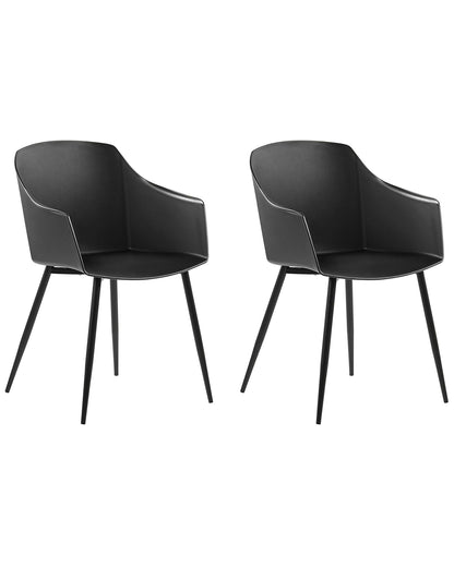 Black Plastic Dining Chairs Set of 2 Minimalist Armrests