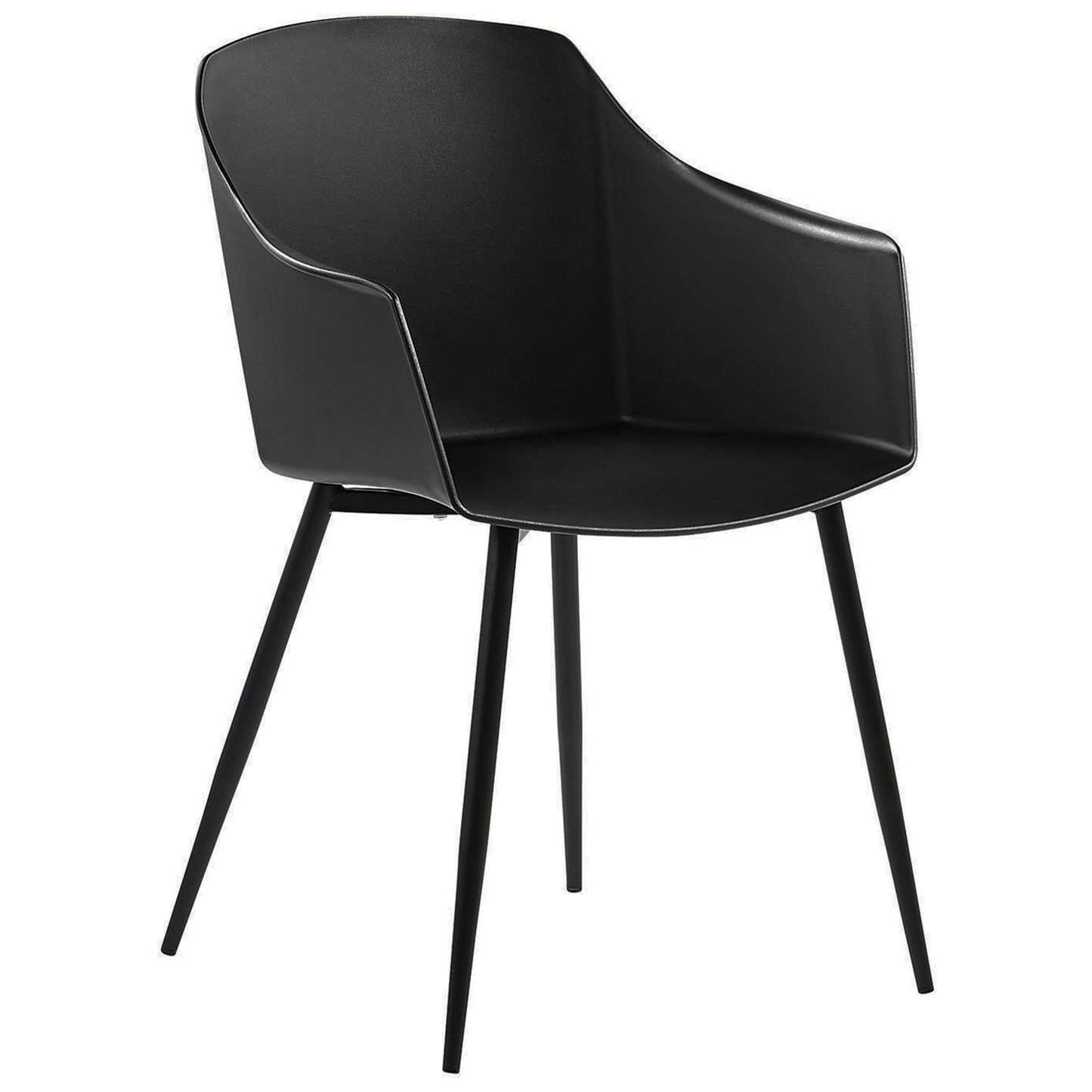 Black Plastic Dining Chairs Set of 2 Minimalist Armrests