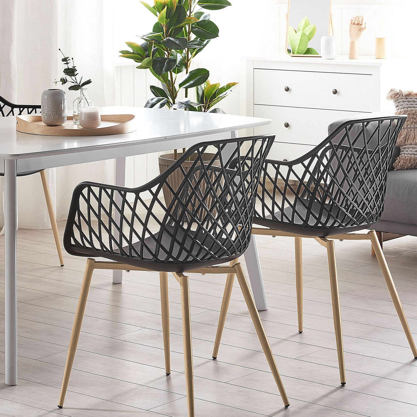 2 Pack Dining Chairs Black Open Net Back