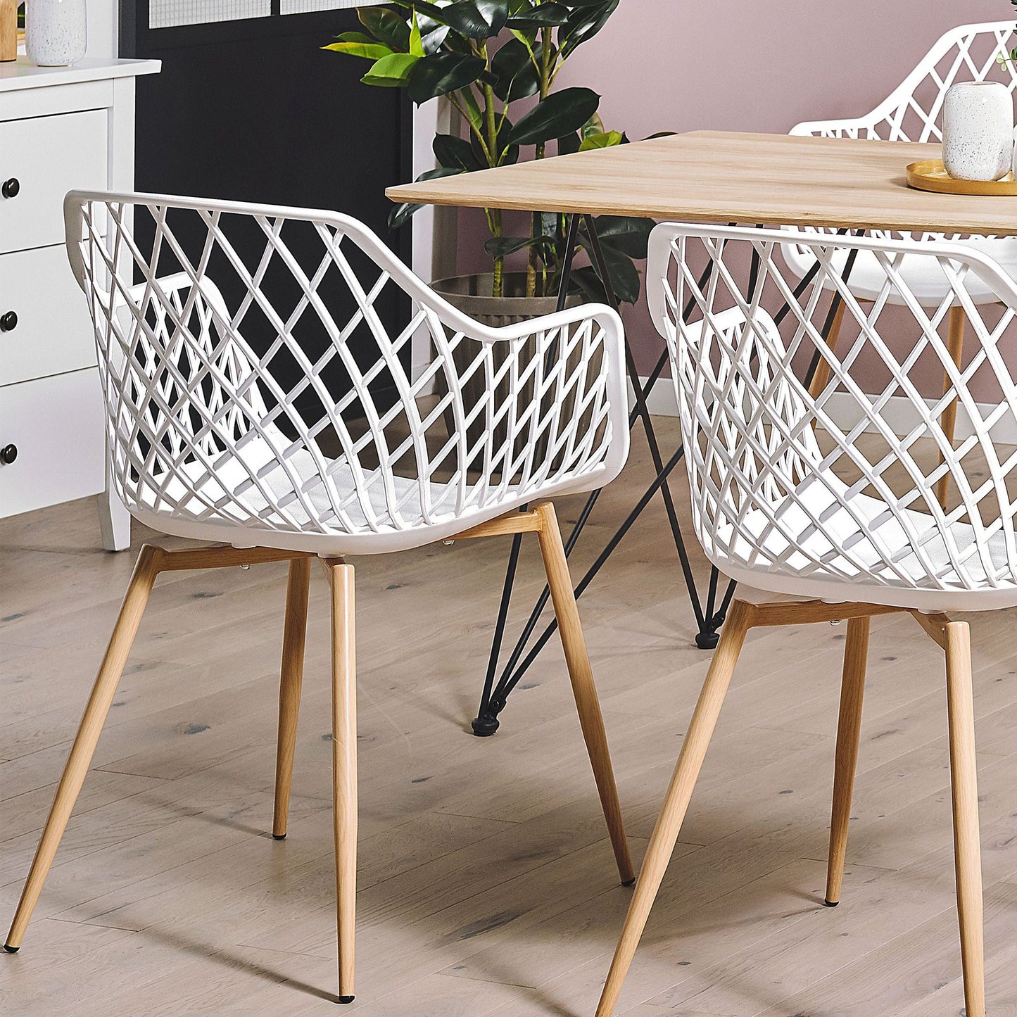 Nordic Dining Chairs Set of 2 White Synthetic Net Back