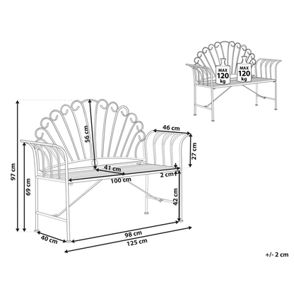 Vintage Outdoor Pink Metal Two Seater Bench With Flared Armrests And Classic Charm