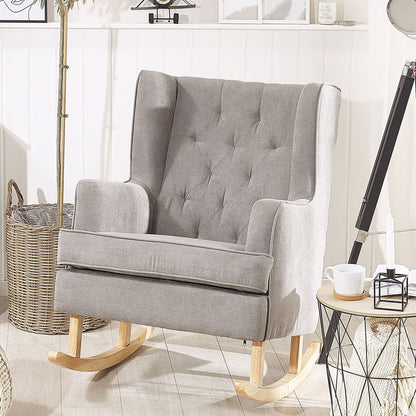 Living Rocking Chair Light Grey Fabric Solid Wood Skates Classic
