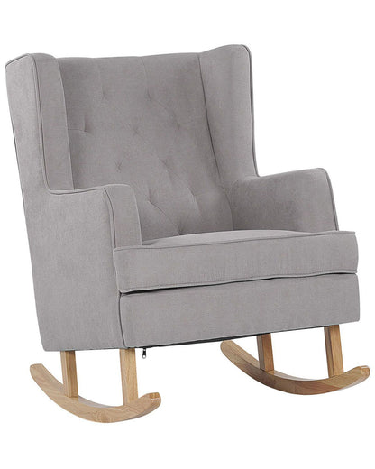 Living Rocking Chair Light Grey Fabric Solid Wood Skates Classic