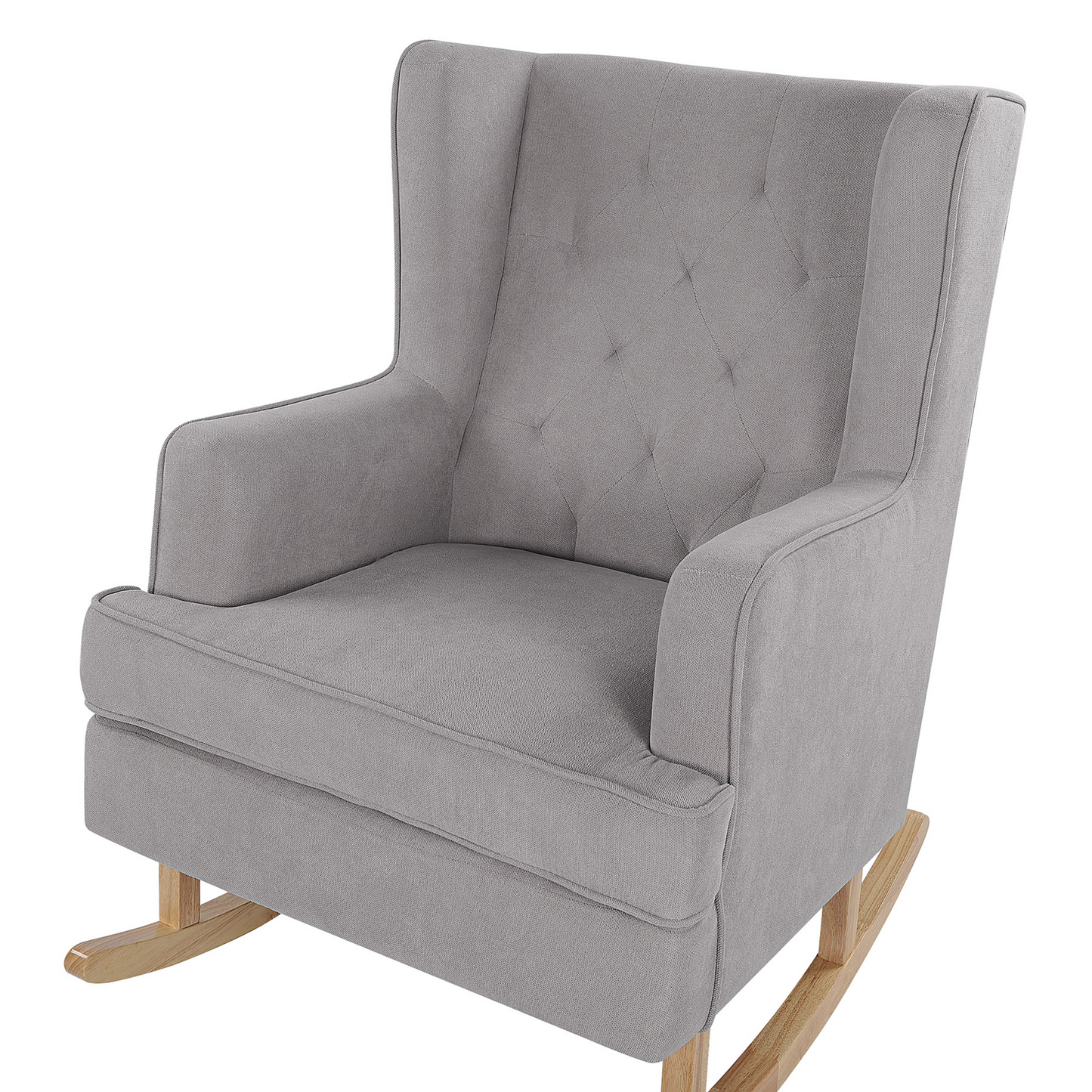 Living Rocking Chair Light Grey Fabric Solid Wood Skates Classic