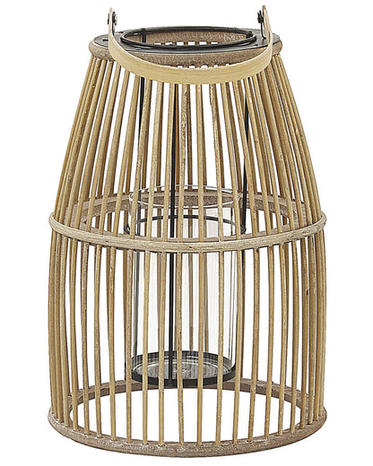 Beige Bamboo Lantern 32cm Glass Holder Boho Indoor Outdoor