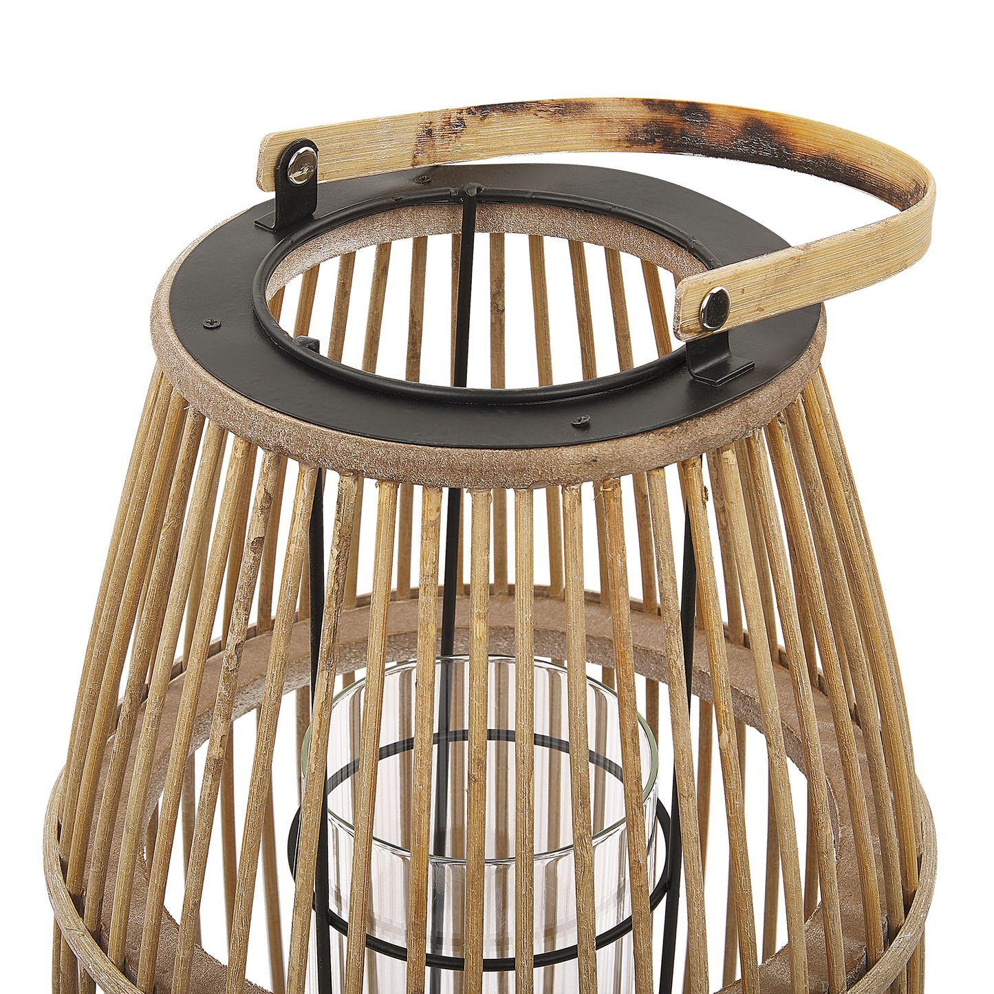 Beige Bamboo Lantern 32cm Glass Holder Boho Indoor Outdoor
